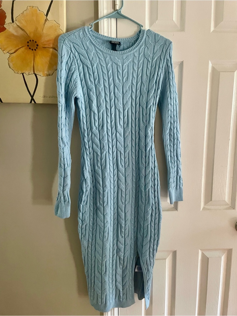 Derek Heart Light Blue Cable Knit Long Sleeve Dress